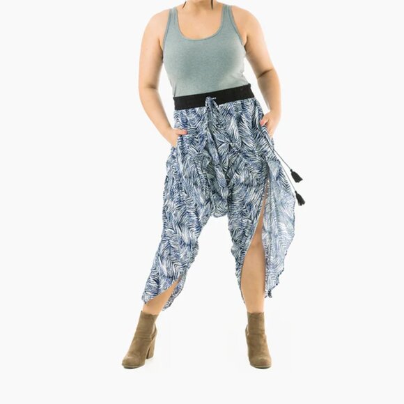 Buddha Pants Womens Elastic Slit Drawstring Boho Hippie Flap Harem Pants Blue - Picture 9 of 10